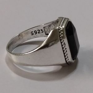 Black Simulated Onyx 14k White Gold-Plated Men's Stainless Dress Ring Size 13